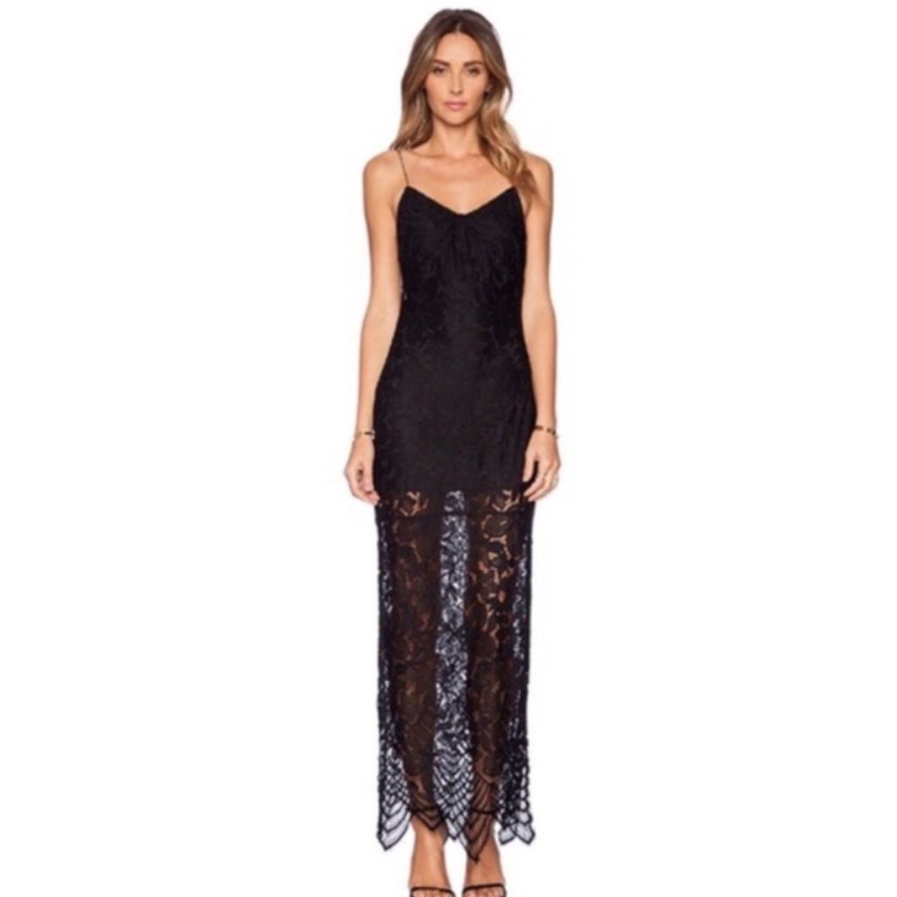 Jhene Aiko Lovers & Friends Black Reflections  Maxi Lace Dress Small